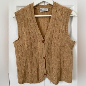 Aston 100% Shetland Wool Cable Knit Button Front Vest Vintage UK England Medium